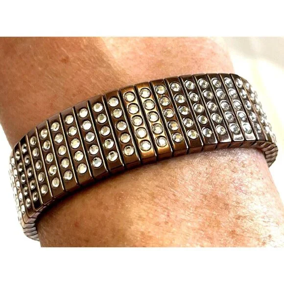 Swarovski Austrian Crystal Wide RARE 5 Row Bracelet Stretch Expansion Copper - Picture 5 of 5